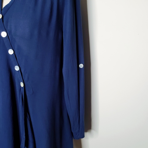 Soft Surroundings | Navy Asymmetrical Wrap Blouse - Picture 6 of 14